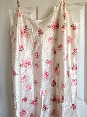 Floral Satin Chemise Slip in Pink and Cream